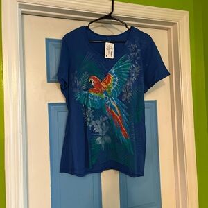 Just My Size Blue Parrot Print Short Sleeve Tee